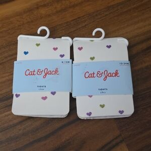 Cat & Jack White Tights with Glitter Heart Pattern Sparkle 90's Inspired Legging